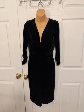 Tadashi Collection Sexy Black Velvet Dress Plunging Neckline Size M